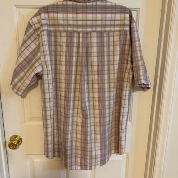 Izod Men's Vintage Plaid Short-Sleeve Button-Down Shirt Tan Sz L - Picture 6 of 6
